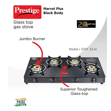 prestige marvel 4 burner glass gas stove gtm 04m